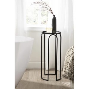 Pomeroy Glam, mesa redonda de acento de Metal con parte superior de espejo, sala de estar negra para mesa auxiliar decorativa, dormitorio, entrada, decoración del hogar - Product Image 1