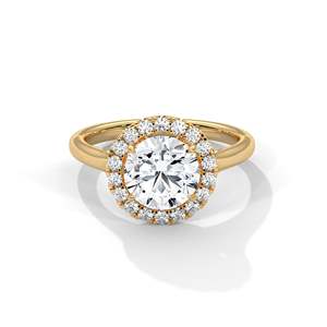 Bague de fiançailles élégante à halo rond, diamant de laboratoire de 2 carats, options or jaune, rose et blanc, clarté VVS, solitaire de luxe - Product Image 1