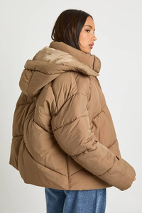Comfortable Fabric Winter Hooded Reversible Outdoor Wear Women Puffer Jacket Plus Size <b>Waterproof</b> <b>Zipper</b> Knitted Canvas - Product Image 5