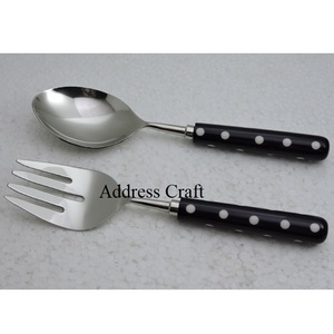 Ensemble de cuillères et fourchettes en acier inoxydable avec poignée en résine pour servir des couverts en métal de qualité supérieure - Product Image 3