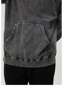 Sweat à capuche tendance pour homme, uni, délavé à l'acide, 100% coton, épaissi, style streetwear, hip-hop, vintage, surdimensionné - Product Image 6