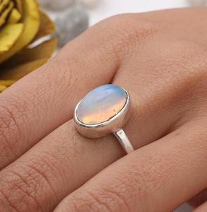 925 diseñador Natural sólido mejor calidad promesa anillo joyería 925 plata esterlina hecha a mano piedra preciosa ópalo bodas corte ovalado - Product Image 4