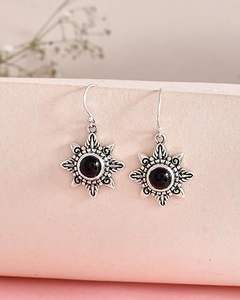 925 Solid Sterling Silver <b>Earrings</b> <b>Earrings</b> Natural Black Onyx Gemstone Contemporary Design French <b>Hooks</b> With 925 Pure Silver - Product Image 3