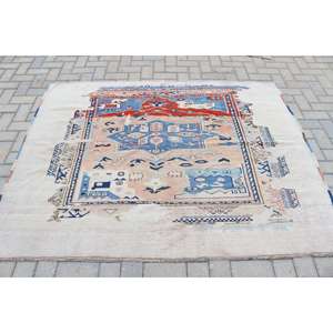 Alfombra Turca Vintage, Alfombra de Lana con Puntos Azules y Rojos, 6.2x4.9 pies - Product Image 1