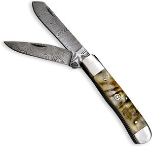 Handmade Damascus Folding Pocket <b>Knife</b> with Natural Ram Horn Handle OEM Industrial Grade EDC B2B Wholesale - Product Image 5