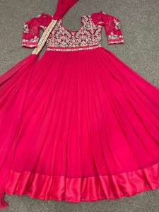 BEST QUALITY INDIAN PARTY WEAR RED COLOR LONG ANARKALI SALWAR SUIT <b>DRESS</b> at WHOLESALE RATE in GEORGETTE FABRIC WITH EMBROIDERY - Product Image 4