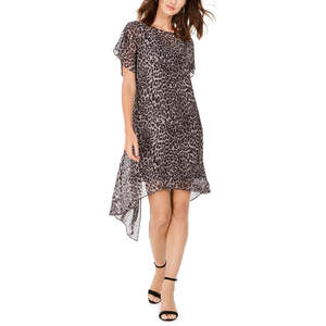 Adrianna Papell Abito Lungo da Donna Grigio in Chiffon con Stampa Leopardata, Taglia Unica, Vita Naturale, Trasparente, per il Giorno X X - Product Image 1