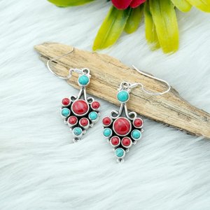 ต่างหูเงินสเตอร์ลิง925ปะการัง & เทอร์ควอยซ์อัญมณีธรรมชาติเครื่องประดับแฟชั่นสำหรับงานแต่งงานหรือของขวัญสำหรับผู้หญิง - Product Image 4