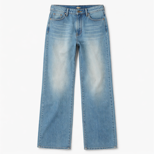 Pantalones vaqueros de mujer de tiro bajo, pierna ancha, estilo boyfriend, lavados, de ajuste holgado, estampados, con contraste de color, estilo urbano, de mezclilla, para verano, informales, OEM ODM - Product Image 1