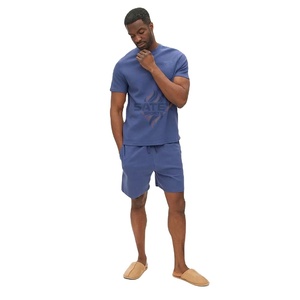Ensemble T-shirt et short pour homme, coupe classique, été, couleur unie, manches courtes, tissu en coton respirant, poches - Product Image 2