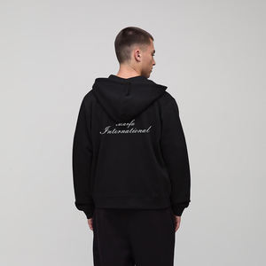 Veste à capuche zippée noire surdimensionnée pour homme, hiver, 100% coton respirant, impression brodée, designs de logo personnalisés - Product Image 2