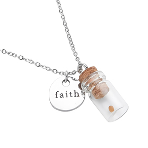 Collana con Ciondolo Minimalista alla Moda in Acciaio Inossidabile Inciso con Fiala di Vetro e Seme di Senape, Gioiello della Fede per Donna, Resistente all'Ossidazione - Product Image 1