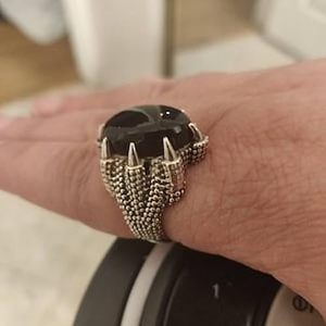 Bague pour homme en argent sterling 925, pierre précieuse onyx noir naturel, pierre de naissance de décembre, bague à griffe d'aigle, bijoux de Noël, vente en gros - Product Image 2