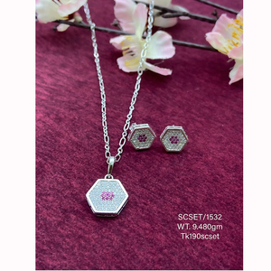 Classique Plaqué Rhodium Cubique Zircone Brillant Étoile Collier 7.13 gms Charmes 925 Pendentif En Argent avec chaîne et boucles d'oreilles US $25/set - Product Image 2