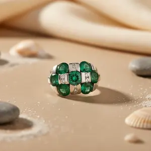 Bague pour femme en argent sterling plaqué platine et rhodium, sertie de diamant émeraude et de saphir rose, avec technologie de taille émeraude - Product Image 3