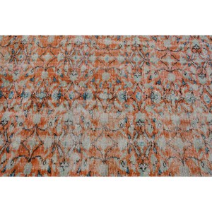 Tapis turc vintage grande surface 4.3x6.6 pieds Rectangle motif abstrait laine matériel Latex Orange bleu pour couloir chambre décor - Product Image 5
