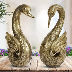 Laiton Cygne Paire Statue Vastu Décoratif Maison Intérieur Article Feng Shui pour Amour Couple Artisanat Or Couleur 9.5 Pouces 4.5 KG - Product Image 1