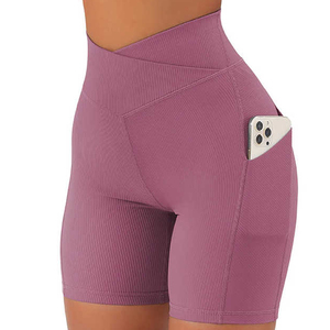 Shorts de yoga taille haute unis 2025, respirants, sans coutures, extensibles dans quatre directions, séchage rapide, vêtements de sport OEM du Pakistan - Product Image 1