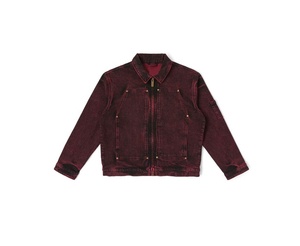Veste de travail en jean délavé style vintage américain pour homme, personnalisée, avec fermeture éclair ornée de strass, vente en gros - Product Image 1