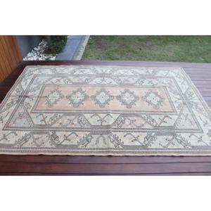 Tapis turc vintage, tapis de 5,2 x 8 pieds, grand tapis gris de style sud-ouest - Product Image 3
