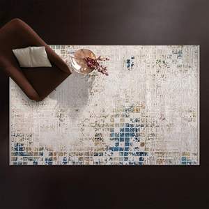 Tapis d'intérieur bohème contemporain beige-bleu à poils courts Netline 120x180cm pour salon, chambre, cuisine, couloir - Product Image 3