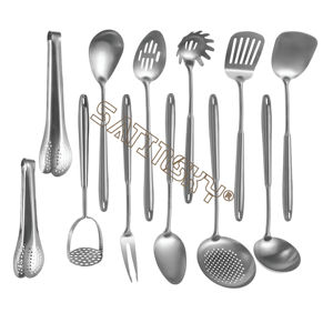 Ensemble d'ustensiles de cuisine professionnels Satinsky en acier inoxydable, 7 pièces, avec poignée ergonomique, comprenant une cuillère à soupe et une cuillère ajourée - Product Image 3