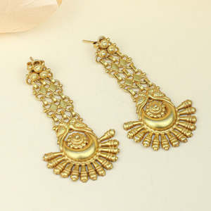 Anokhi Nupur Chandbali <b>Earrings</b>-Gold Tone Cultural Collectible Jewelry Women's 7.3cm Length Lattice Link Design - Product Image 2