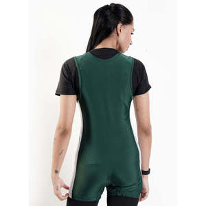Singlet de Powerlifting Verde para Mujer, Singlet de Powerlifting 2 en 1 con Bloques de Color Verde y Mangas Cortas - Product Image 6