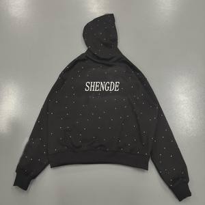Sudadera con Capucha Topshow Personalizada, Negra, de Diseño, Gruesa, 100% Algodón Francés, con Pedrería, para Hombre, Invierno - Product Image 2