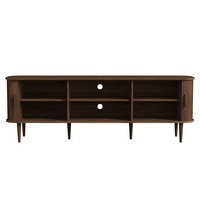 Stan TV mewah Modern, dengan pintu geser, kaki kayu Solid dan rak terbuka untuk ruang tamu, meja konsol TV