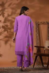 Dernière vente en gros haut pantalon ensemble pour femmes pour la fête utiliser pur coton Mulmul main brosse peinture haut et pantalon et Dupatta costume - Product Image 5