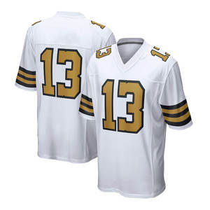 Custom <b>American</b> Football Uniform Set White Jersey Gold Pants Number 13 Teamwear Striped Sleeve Game Day Sports Outfit - Product Image 5