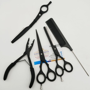 Alicates profesionales para extensiones de cabello, juego de herramientas, logotipo personalizado, maquinilla de afeitar y tijeras de acero inoxidable negro mate con peine - Product Image 1