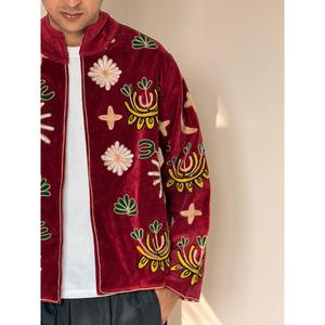 Velvet Kantha Patchworked Embroidery 100% Cotton Animal <b>Print</b> Jacket - Product Image 3
