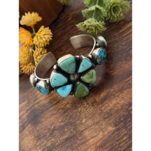 Tillie John Fashion <b>Cuff</b> <b>Bracelet</b> Mixed Turquoise & Sterling <b>Silver</b> Cluster Design - Product Image 5