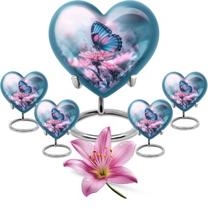 Urne américaine de 10 pouces avec urne de 3 pouces Lot de 4 urnes décoratives de type papillon assis à la fleur - Product Image 1