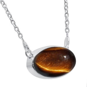 Collar con Colgante de Ojo de Tigre Natural de Diseño Moderno, Plata de Ley 925, 8x16 mm, Ovalado, Hecho a Mano, Joyería Minimalista y Elegante, Regalo para Mujer - Product Image 5