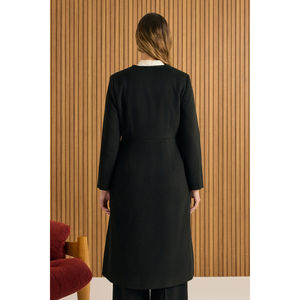 <b>Black</b> Cashmere <b>Wool</b> <b>Overcoat</b> with Belted Waist and Sleeve Details - Product Image 6