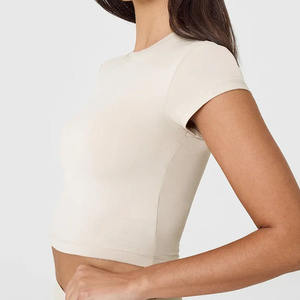 Meilleure vente sable 100% coton femmes t-shirt décontracté léger doux respirant et élégant concepteur décontracté coupe Gym entraînement t-shirt - Product Image 3