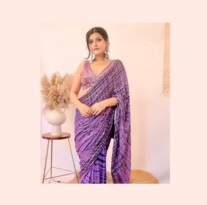 ผ้าจอร์เจียเจ็ตส่าหรีแบบพิเศษปักเรียงตามลำดับสองชั้นทันสมัยสไตล์ปากีสถานอินเดียผู้ใหญ่งานแต่งงานเจ้าสาวดูสวยงาม - Product Image 1