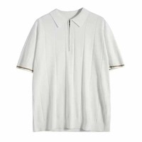 Maglia da uomo a maniche corte estiva in jersey lavorato a maglia traspirante, stile Old Money, con collo compresso e mezza zip 1/4, taglie forti