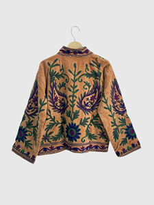 Veste en velours brodée de fleurs, col mandarin, manches longues, style Prairie Chic, vêtements d'automne pour femmes adultes - Product Image 2
