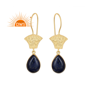Meilleure vente Boucles d'oreilles pendantes en argent sterling plaqué or 18 carats avec pierres précieuses lapis-lazuli naturelles Demi Fine Jewelry Manufacturer - Product Image 1