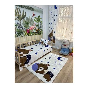 Tenda di sfondo ad ala singola Ef601 per la stanza dei bambini orsacchiotto addormentato sul cuscino