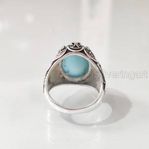 Anillo de Plata de Ley 925 con Calcedonia Azul Natural, Piedra de Nacimiento, Todas las Tallas, Joyería Árabe Navideña, Recién Llegado - Product Image 6