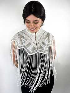<b>Beaded</b> and Sequined Burlesque Cape <b>Beaded</b> <b>Fringe</b> Hanging Down Fastens at the Neck Beautiful Festive Clothes Festival Capes - Product Image 6