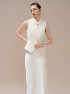 Bon prix vestes pour femmes poches avant personnalisé marque Audrey revers veste bois métier à tisser tissu blanc Vietnam usine - Product Image 5