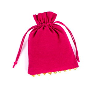 กระเป๋าผ้าฝ้ายสีชมพูทำด้วยมือคุณภาพสูงของอินเดียโลโก้ที่กำหนดเองภาชนะบรรจุของที่ระลึกจัดงานเครื่องประดับขายส่ง - Product Image 2