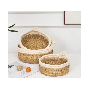 Plaque de stockage des aliments en rotin tissé à la main avec poignées pour le petit déjeuner, les boissons - Product Image 1