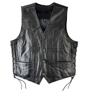 Gilet de motard en cuir véritable pour homme, Vintage, lourd, fermeture éclair à revers, cuir de vache véritable, gilet sans manches - Product Image 2